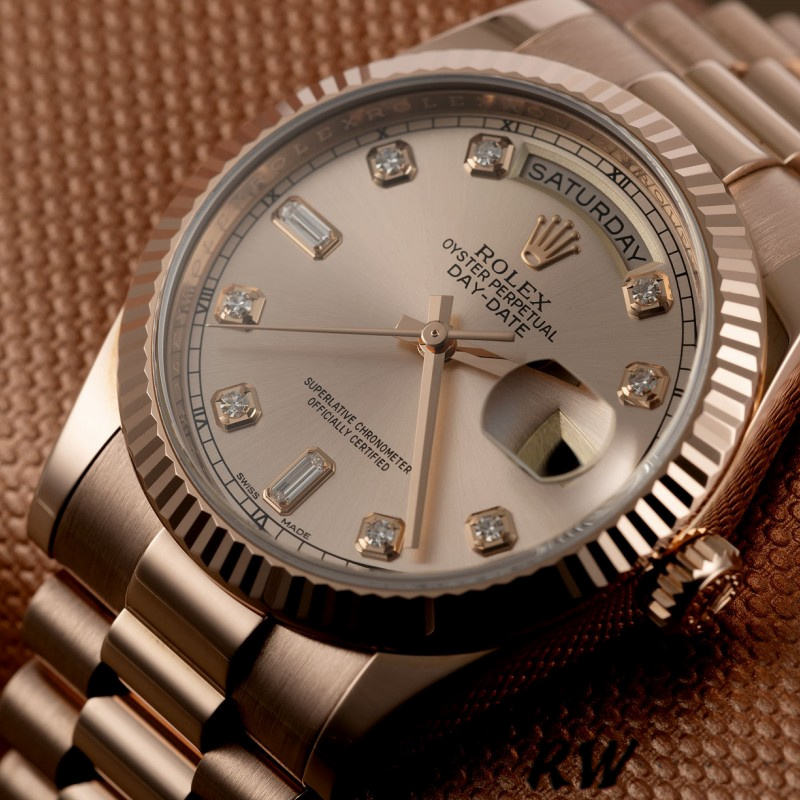 Rolex Day-Date 118235 Rose Gold Champagne Diamond Dial 36mm Unisex Replica Watch