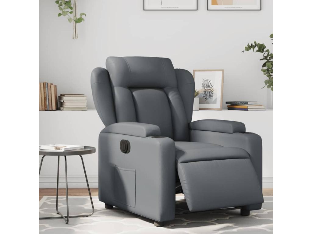 Sillón reclinable eléctrico de cuero sintético gris