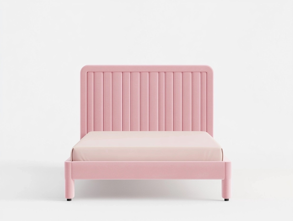 Cama tapizada rosa claro – diseño minimalista y moderno