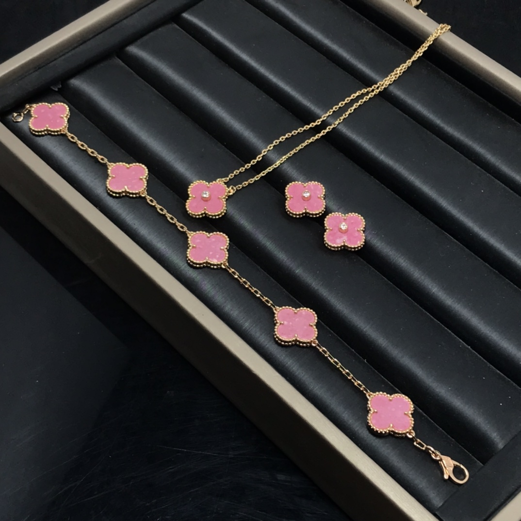 VCA Pink Vintage Alhambra Earrings Bracelet Necklace - Original Replica Club