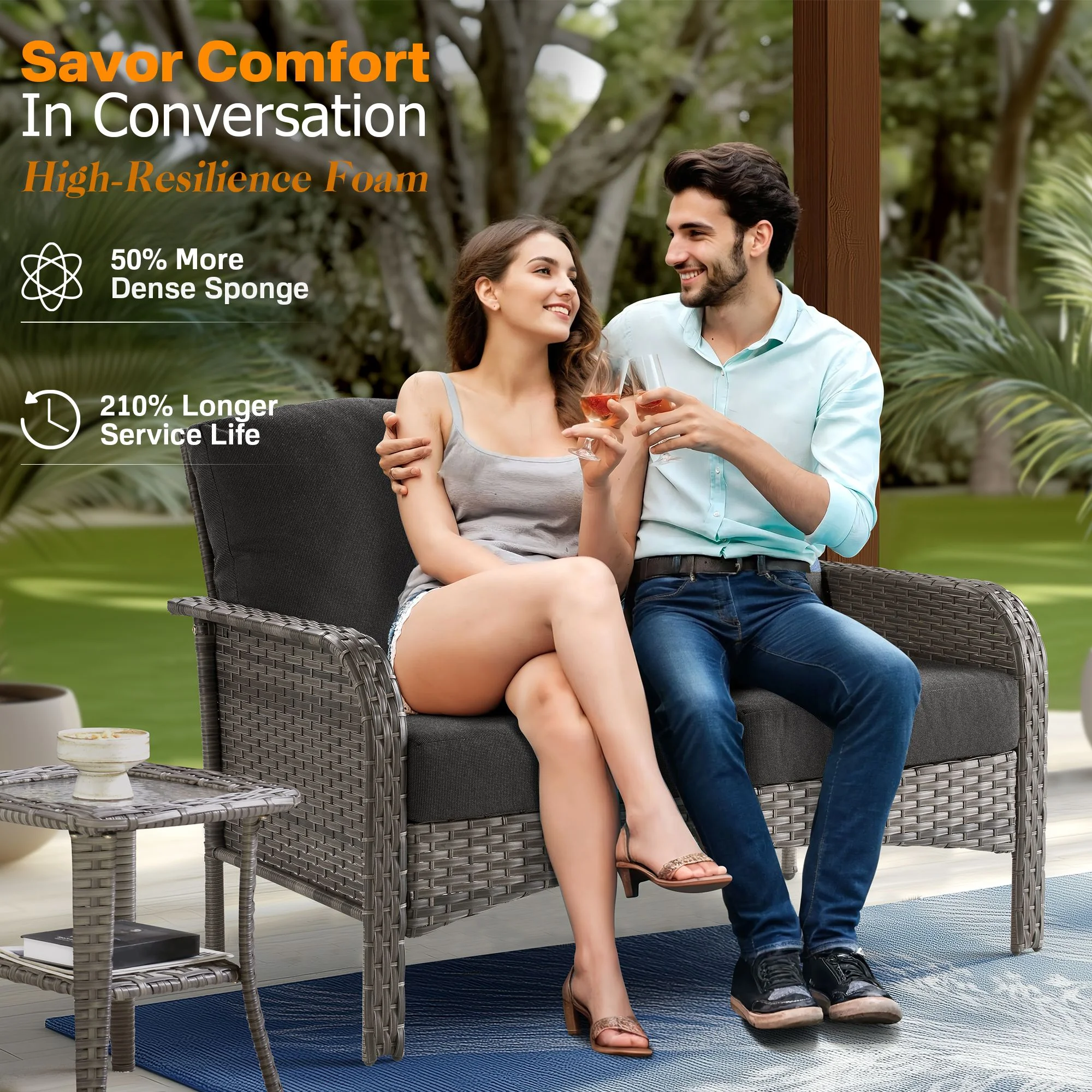 Vcatnet 4 Pieces Outdoor Patio Furniture All-weather Wicker Conversation Set with Coffee Table for Garden,Poolside,Gray - Image 27
