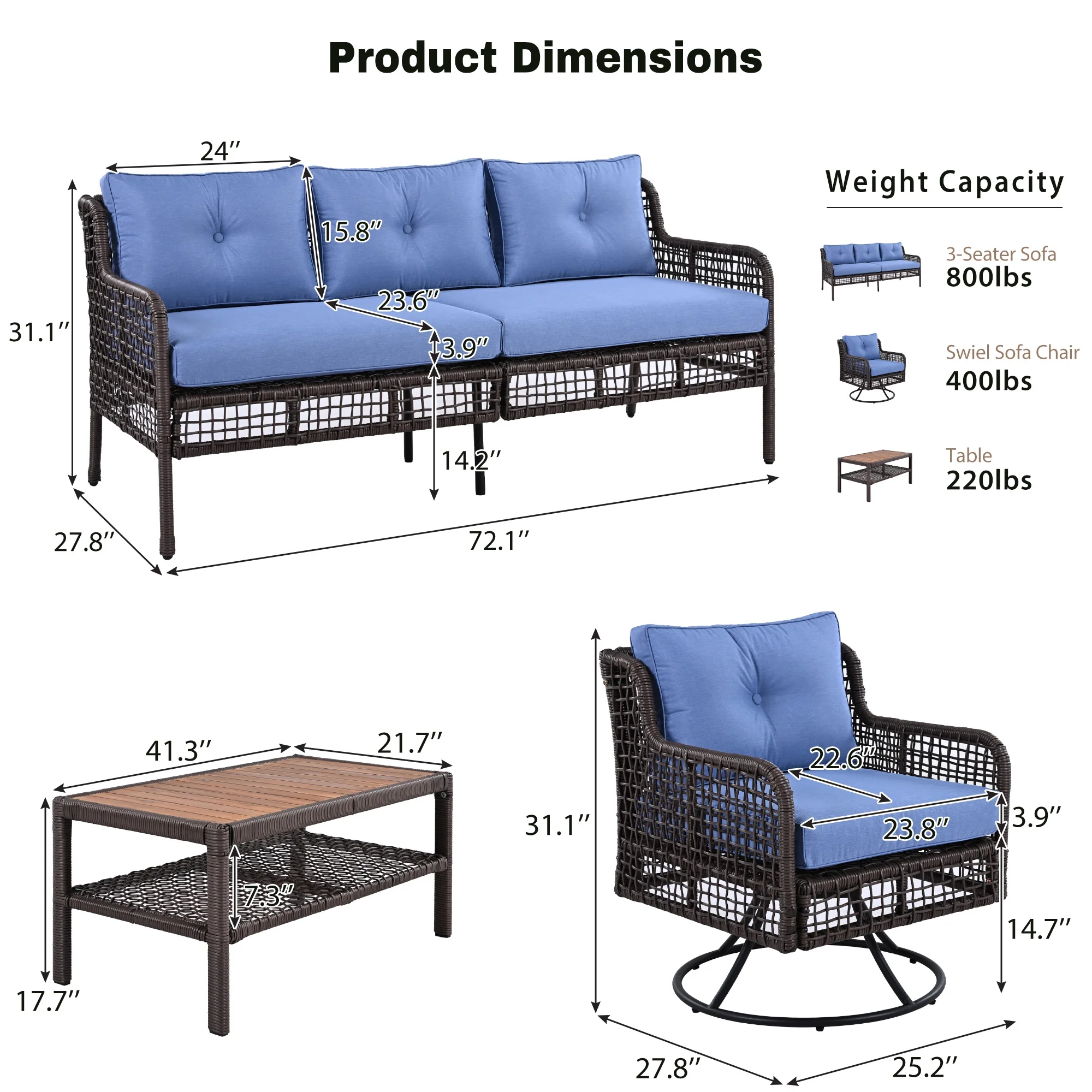 8 Pieces Outdoor Wicker Round Furniture Set, All Weather Half-Moon Sectional Patio Sofa Sets with Rectangular Coffee Table, Beige - Image 30