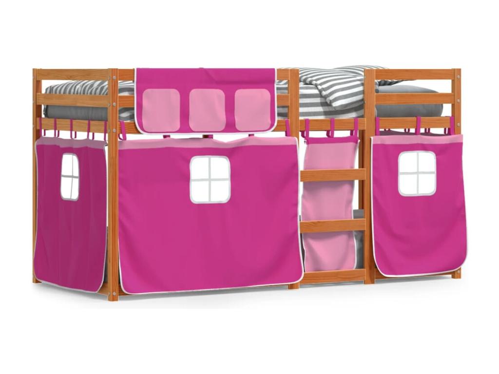 Litera con cortinas madera maciza de pino rosa 80x200 cm