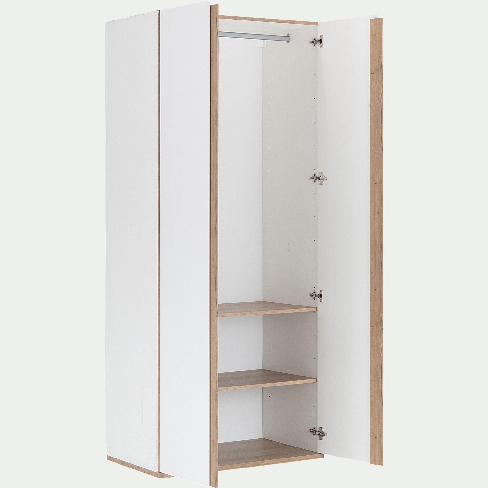 NESTOR - Armoire de dressing 2 portes battantes en bois effet chêne H235xL100cm - blanc