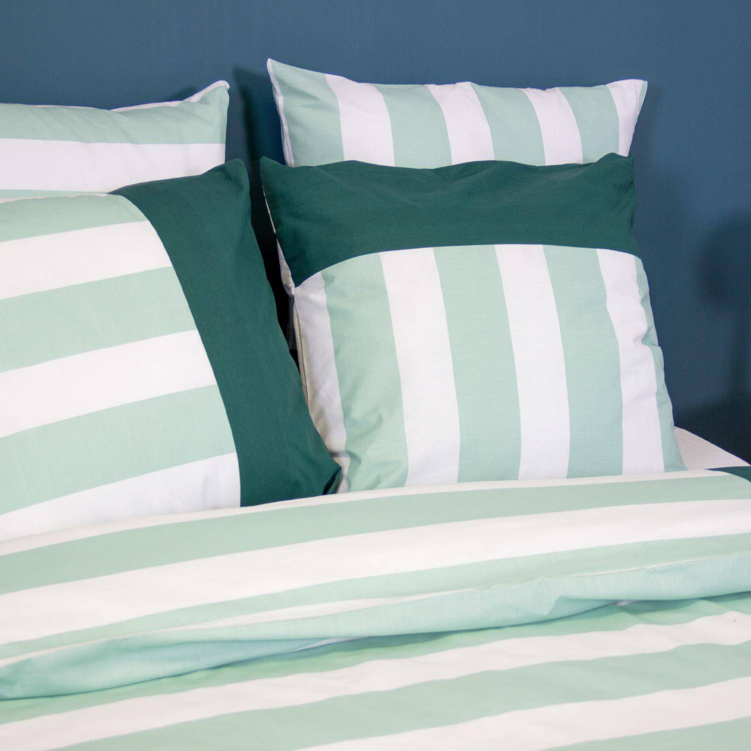 Tendora - Juego de cama de algodón con estampado de rayas, 2 plazas, blanco y verde