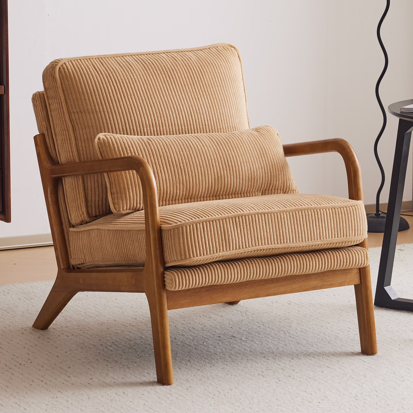 Ktaxon Accent Chair Corduroy Upholstered Armchair, Reading Club Chair with Pillow and Solid Wood Frame for Living Room Bedroom Furniture Off White - Image 17