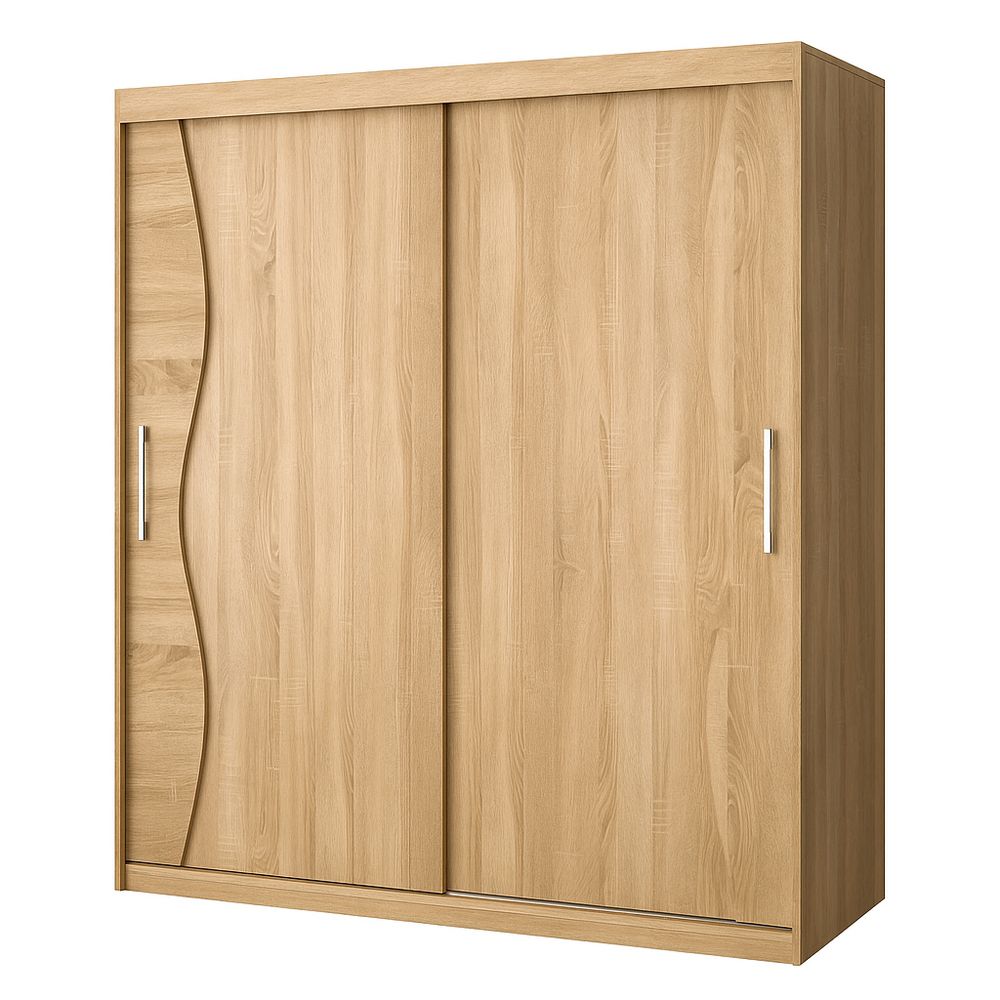 Armario deslizable de madera en color natural, diseño moderno, funcional y elegante, almacenamiento para espacios reducidos, 120x200x60 cm