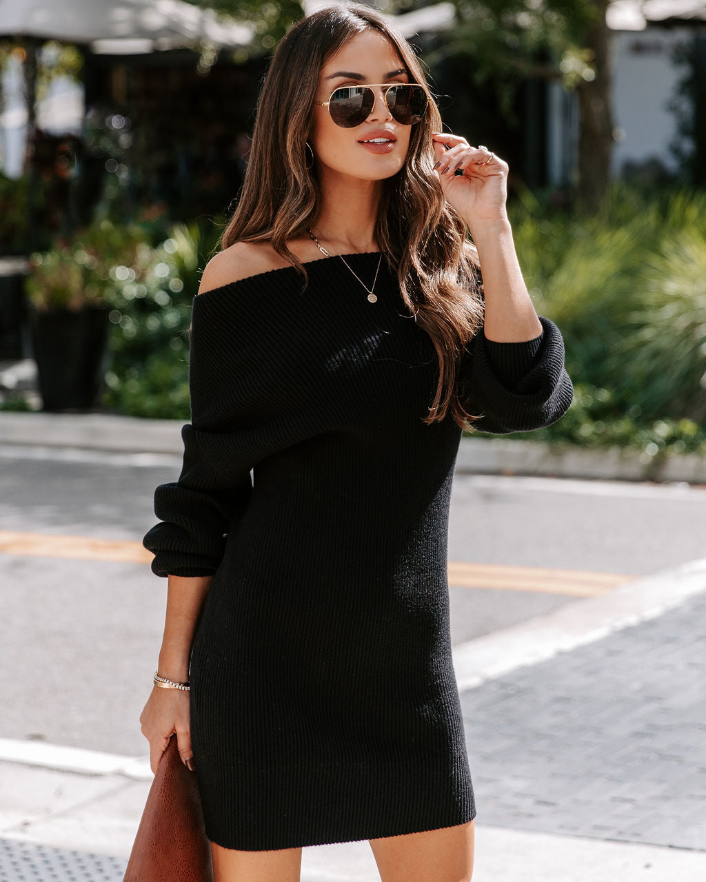 Take Notes Ribbed Knit Off The Shoulder Mini Dress - Black - Se7enfashion