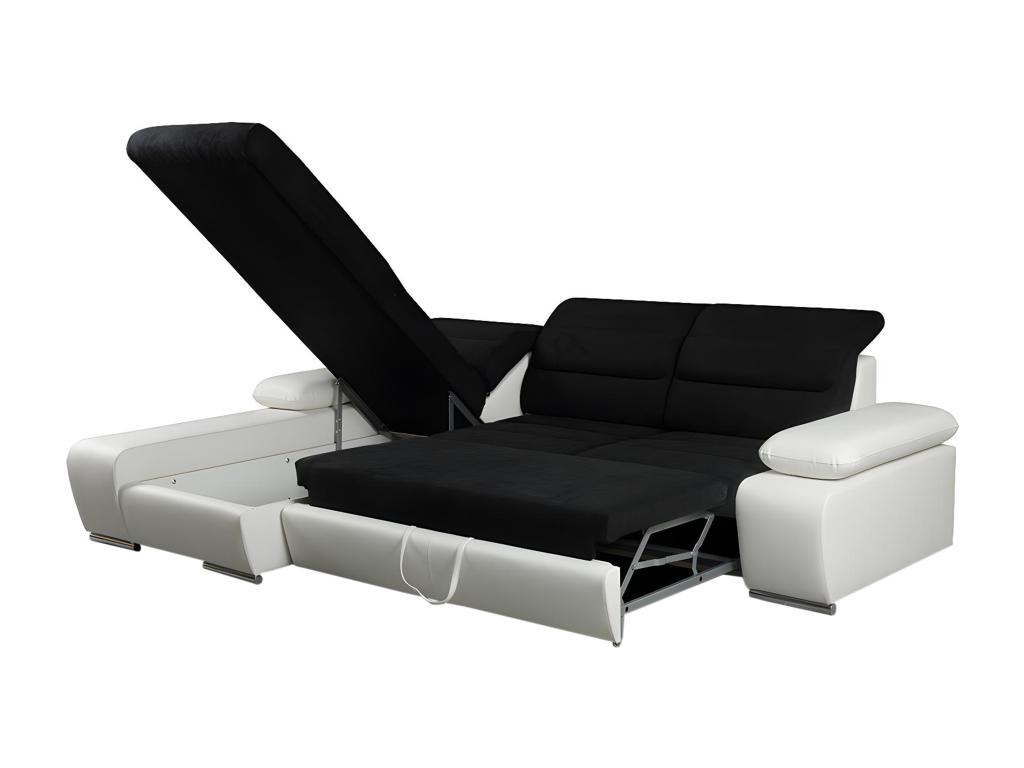 Sofá cama rinconero de tela y piel sintética MIRABEAU - Bicolor negro/ blanco - Ángulo izquierdo