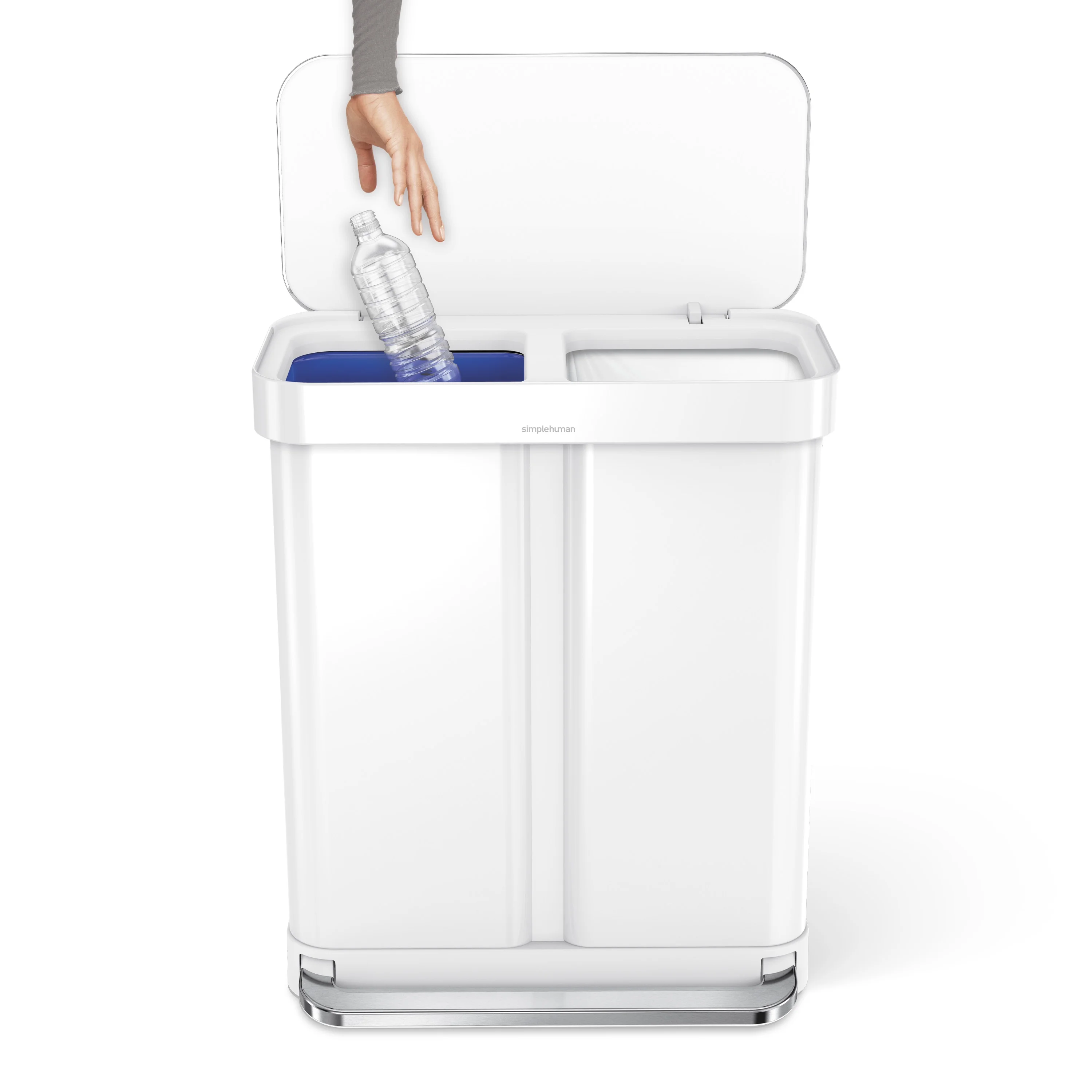 simplehuman 58 Liter / 15.3 Gallon Rectangular Dual Compartment Recycling Step, Brushed Stainless Steel with Soft-Close Plastic Lid Kitchen Trash Can - Image 19