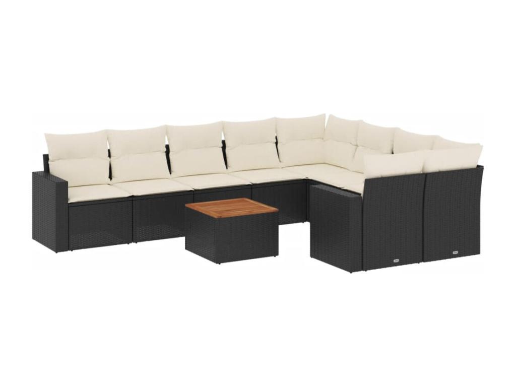 Banakdecoracion Set de sofás de jardín 10 pzas cojines ratán sintético negro FGNM05112