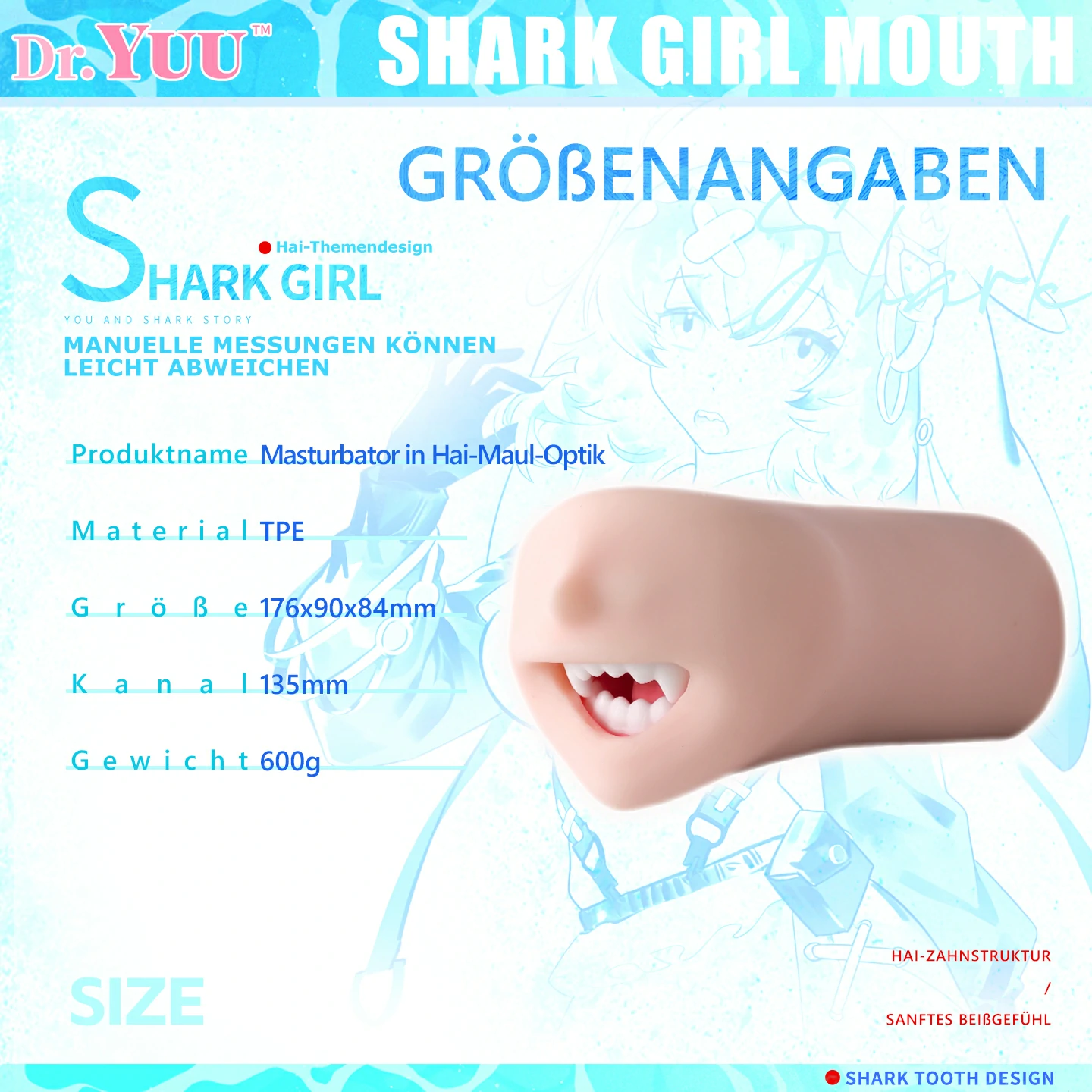 Maße des Shark Girl Masturbators mit 600 g