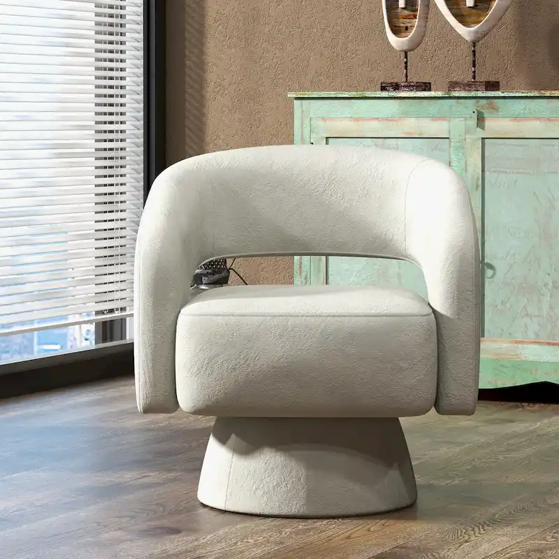 Modern Upholstered Armchair with 360-Degree Swivel Design