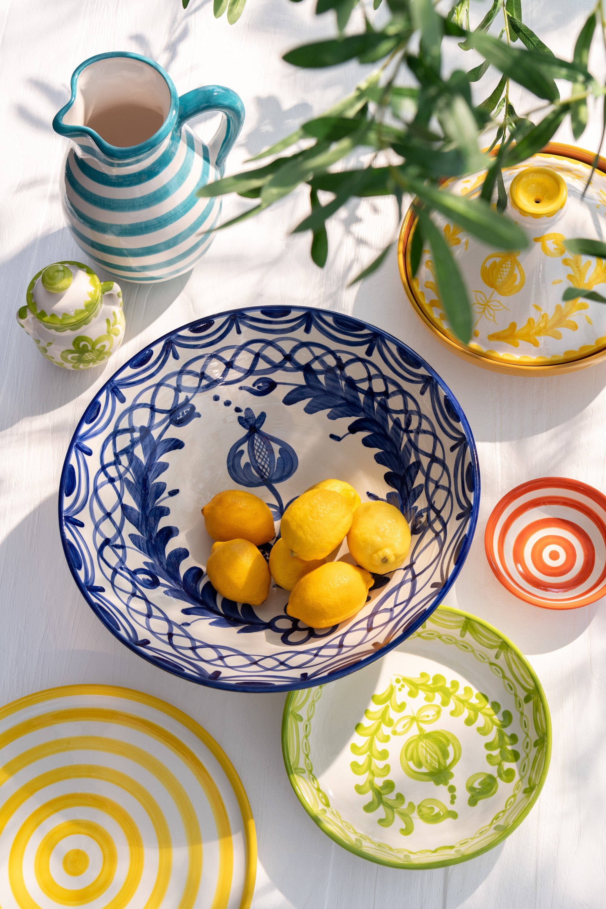 J-Line schaal Granada Low - keramiek - wit groen - large - Ø