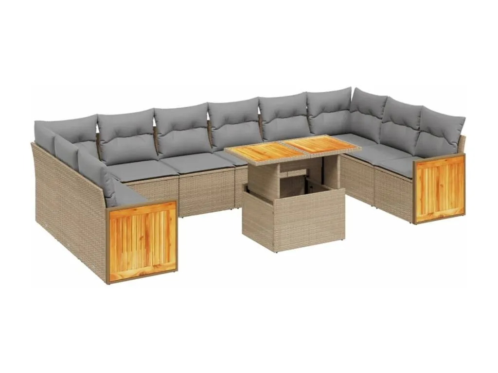 Set de sofás de jardín 11pzas con cojines ratán sintético beige 21661tfdg