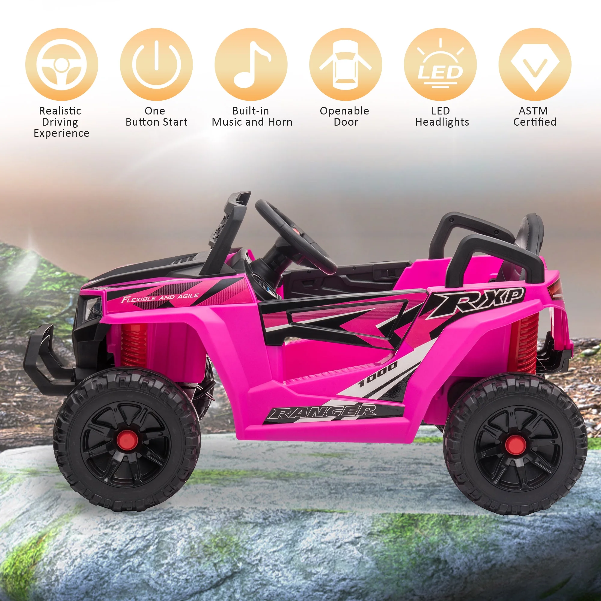 TOBBI 12V Kids Electric off-Road UTV Truck Car Battery Powered Ride on Toys for Girls with LED Headlights, Music, Horn - Image 2