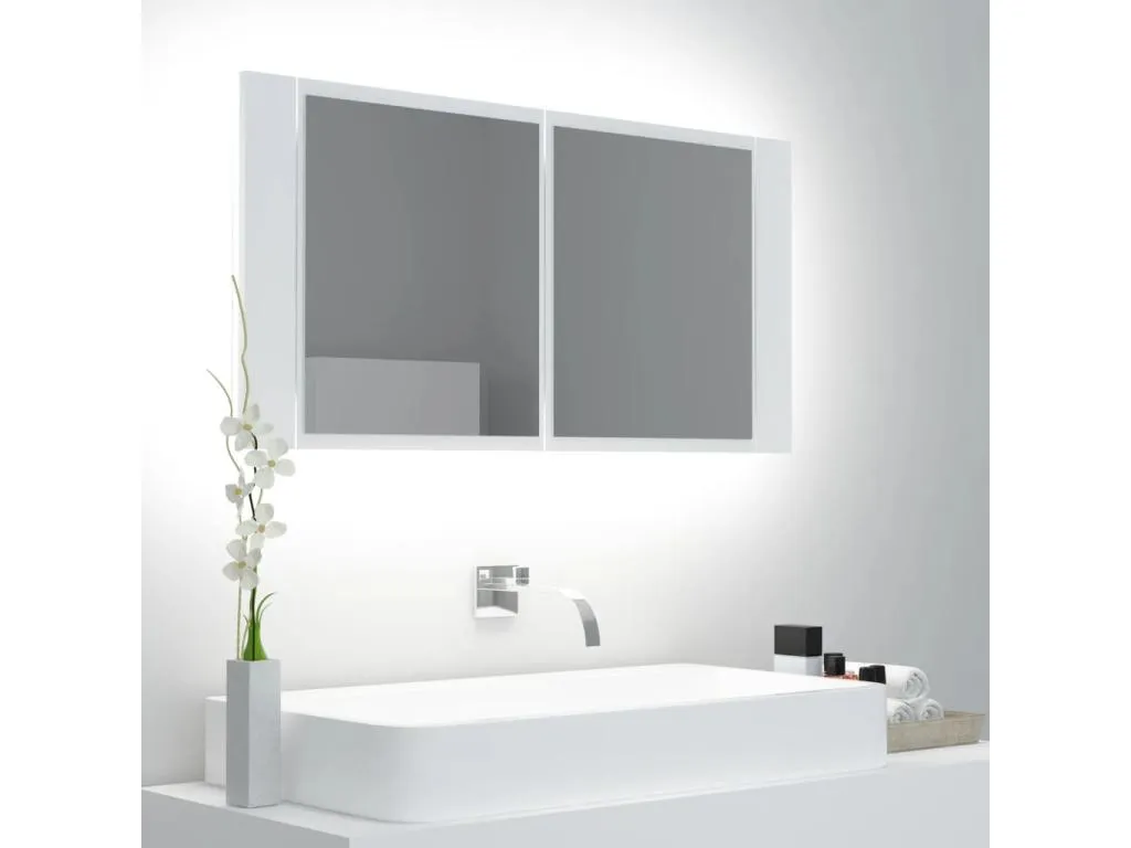 Armario espejo de baño con Luxmbls LED acrílico blanco 90x12x45 cm OXKR67441