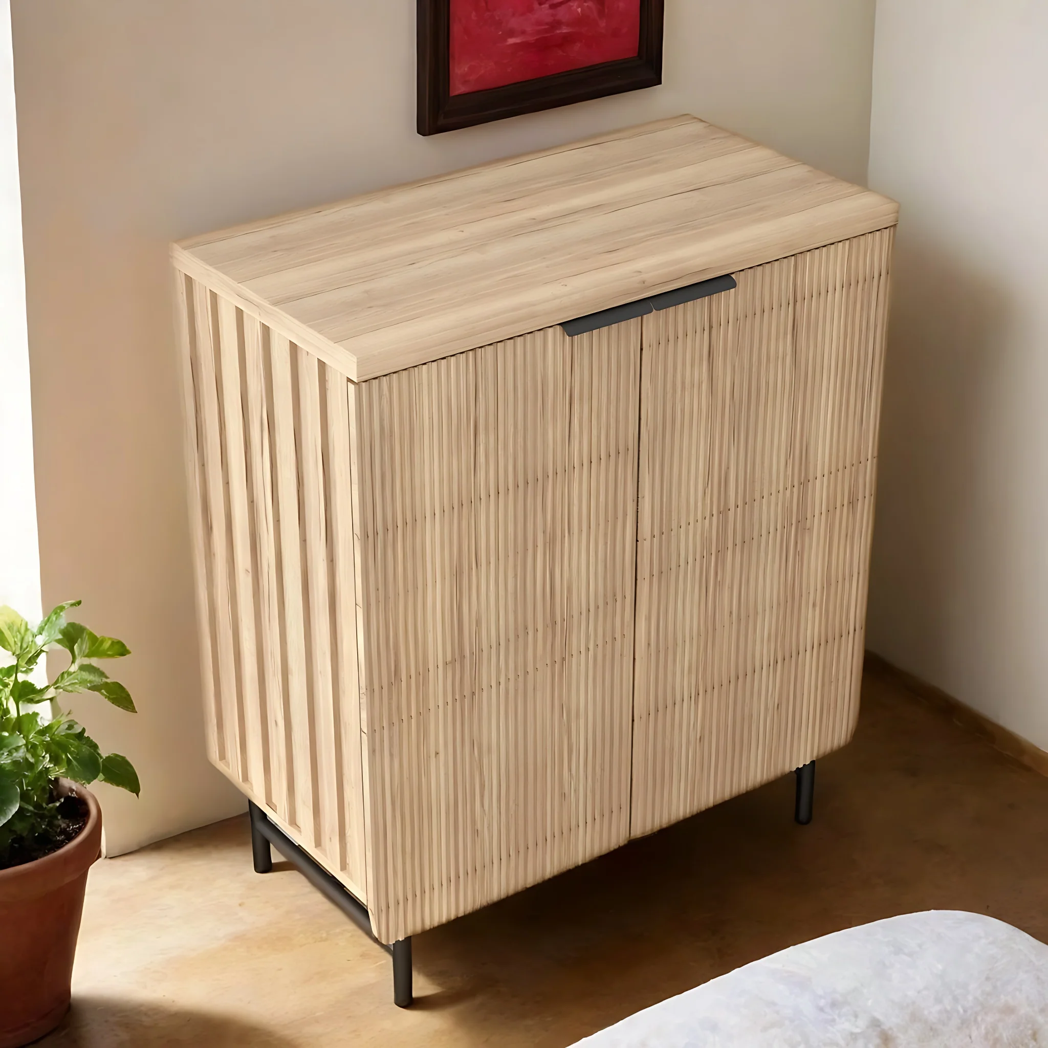 Vivvoo 30" Wood Nightstand Fluted Door Accent Cabinet