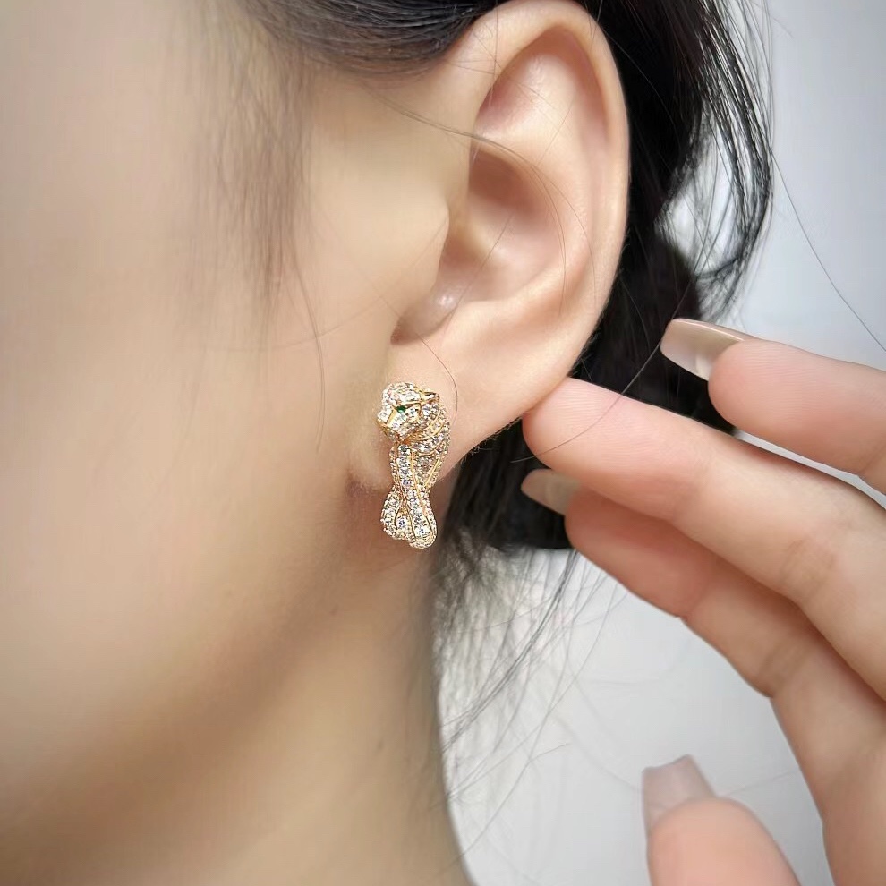 Cartier Full Paved Diamond Leopard Stud Earrings - Original Replica Club