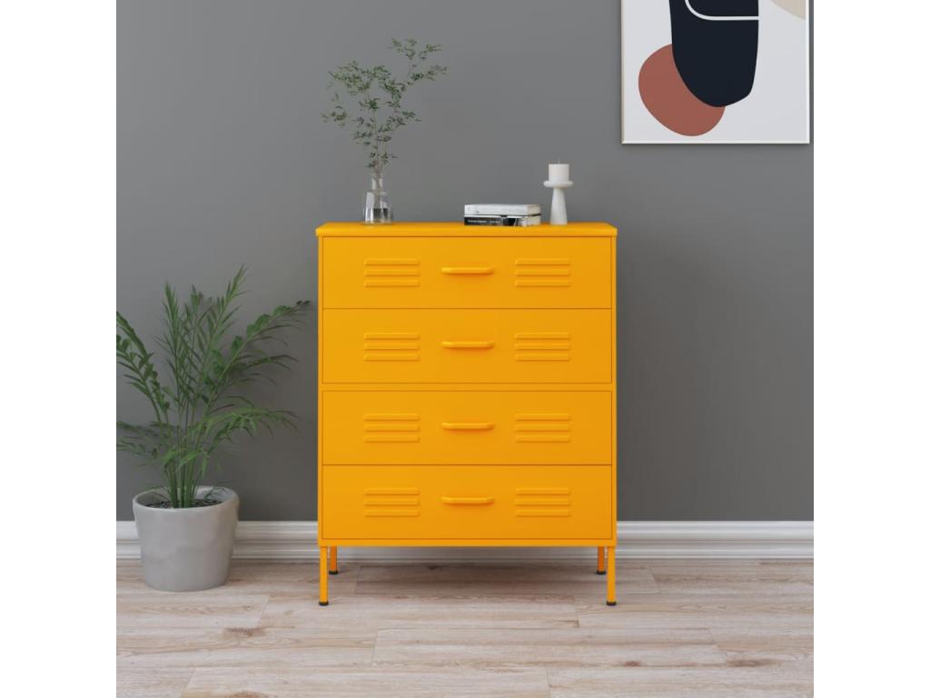 Armario de cajones de acero amarillo mostaza 80x35x101 - 5 cm
