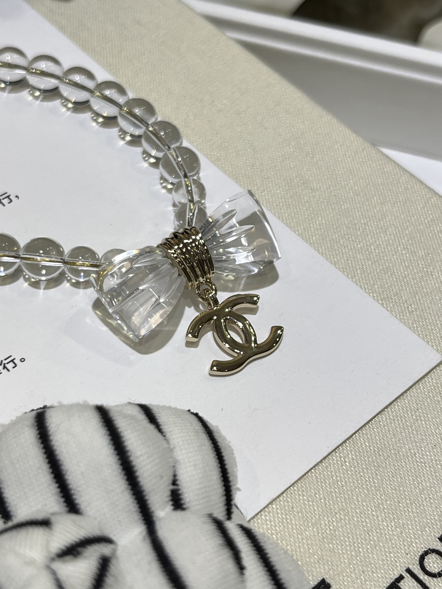 Chanel Transparent Beads Bow Knot CC Pendant Necklace - Original Replica Club