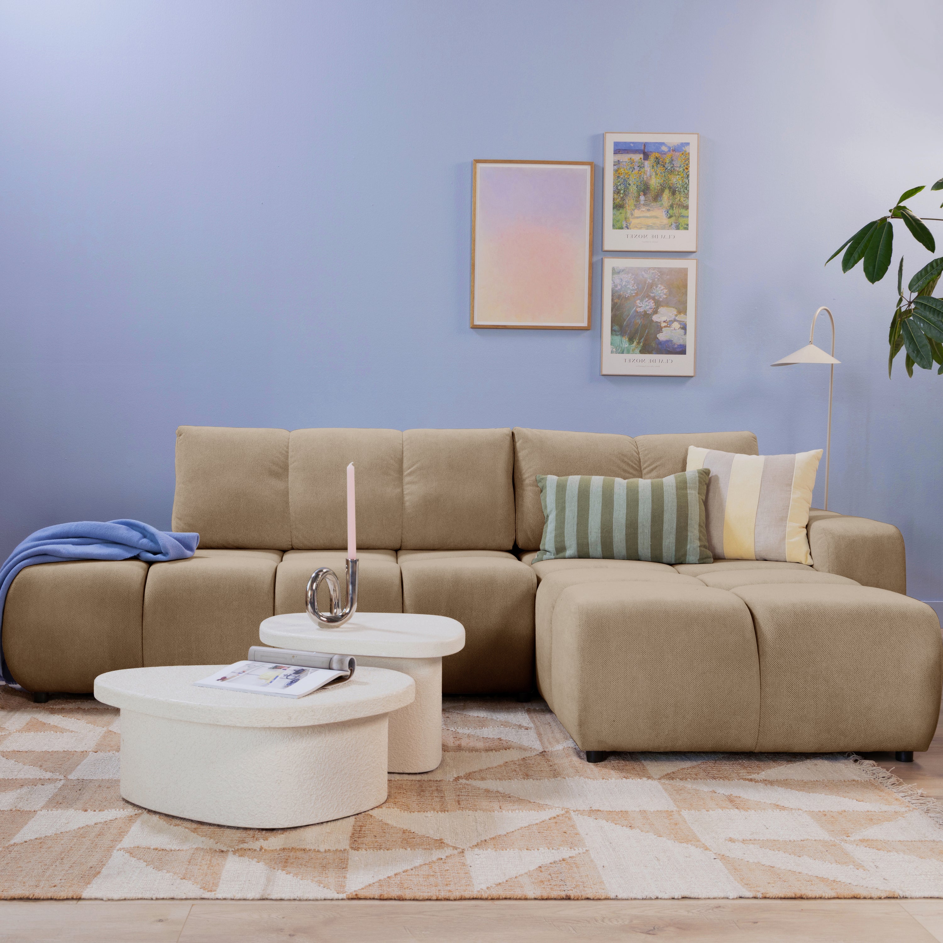 Blokker Charme Hoekbank Rechts met Slaapfunctie - Weefstof - Beige