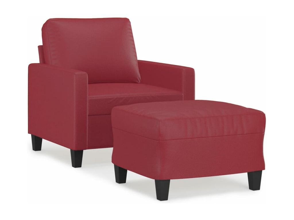 Sillón con taburete cuero sintético rojo tinto 60 cm