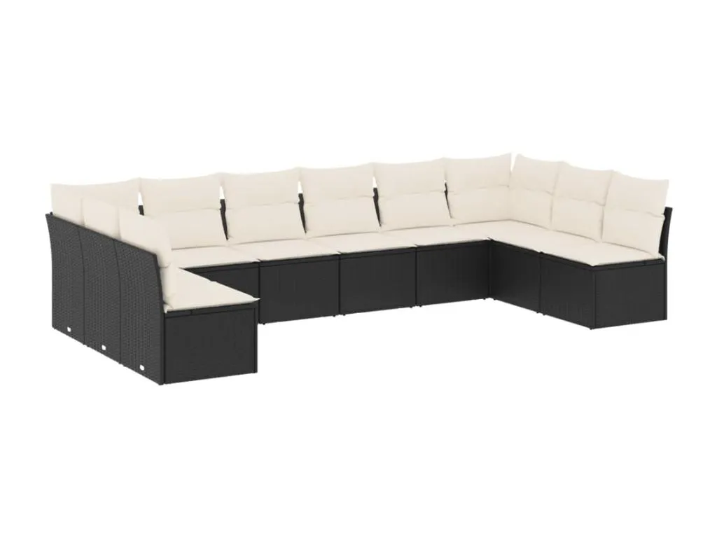 Set de sofás de jardín 10 pzas cojines ratán sintético negro wfbz04693