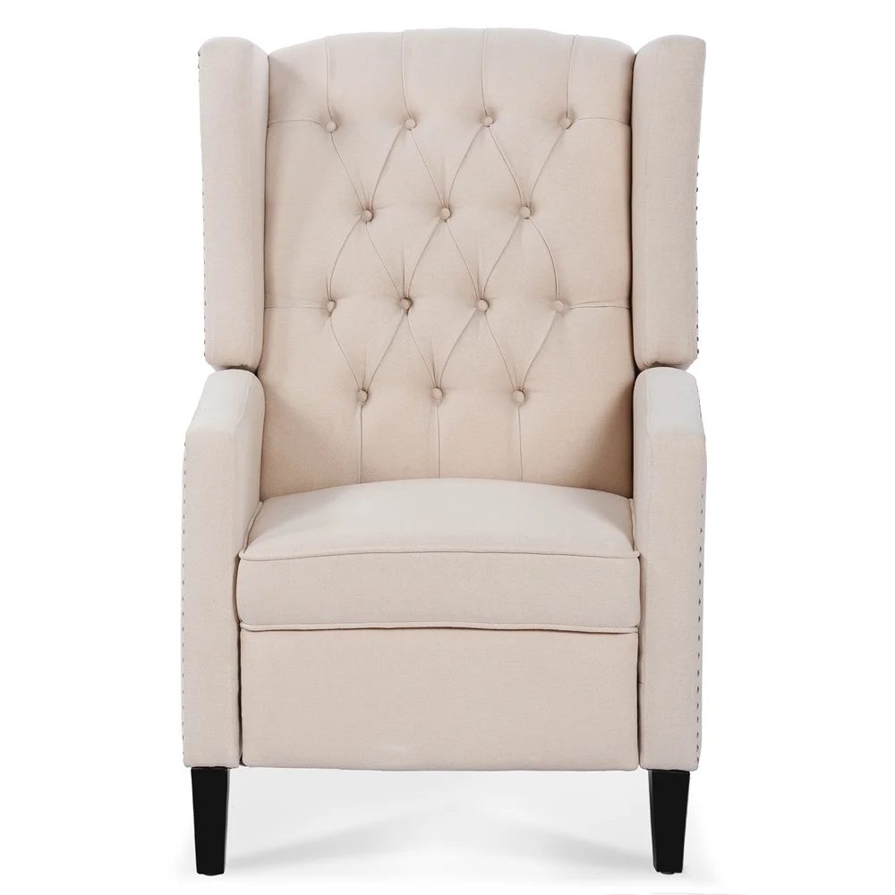 Triple Tree Modern Fabric Foam Wood Solid Print Nailhead Trim Accent Chair, Beige - Image 4