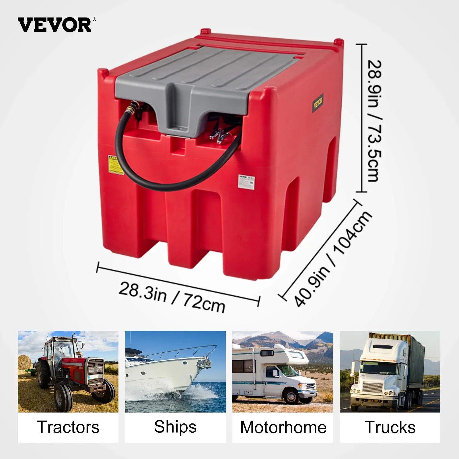 VEVOR Portable Diesel Fuel Tank, 116 Gallon, 10 GPM, 12V, 13.1 ft Hose, Red - YDIES4OOL-E - Image 8 VEVOR Portable Diesel Fuel Tank, 116 Gallon, 10 GPM, 12V, 13.1 ft Hose, Red - YDIES4OOL-E - Image 8