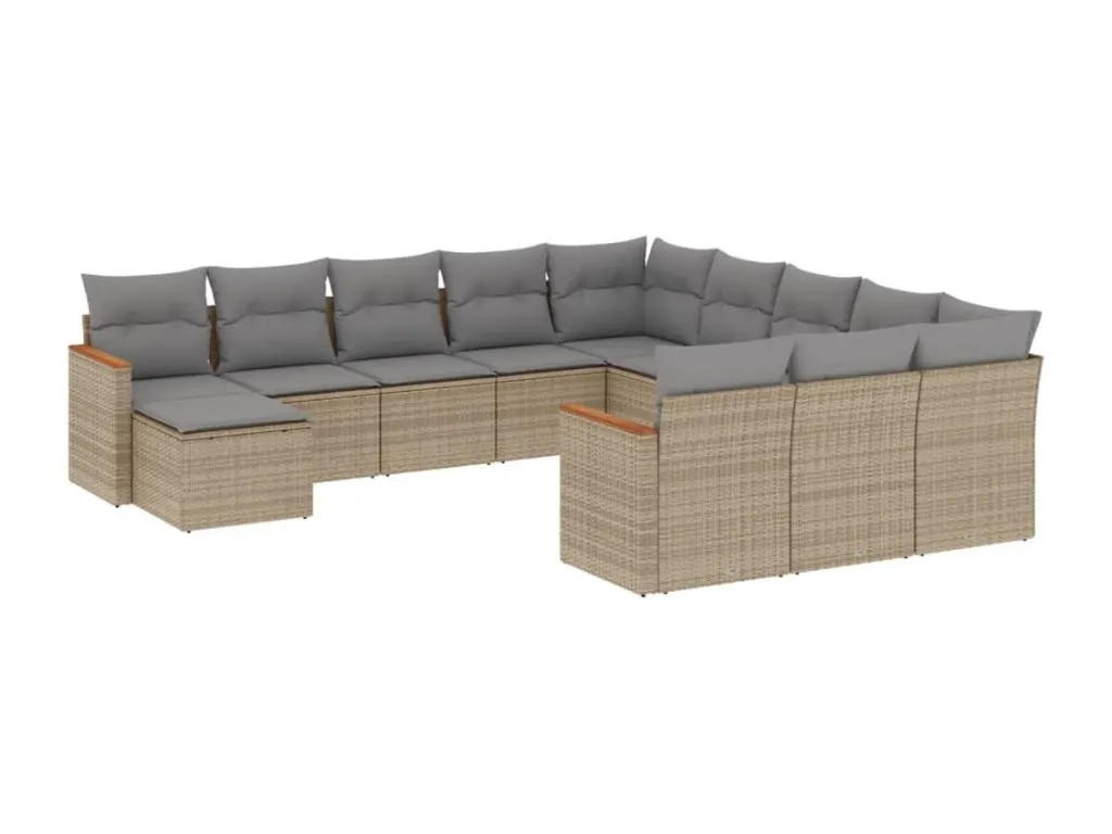 Mobtrendy Juego de sofás jardín con cojines beige mezcla 12 pzas ratán PE xifm10135