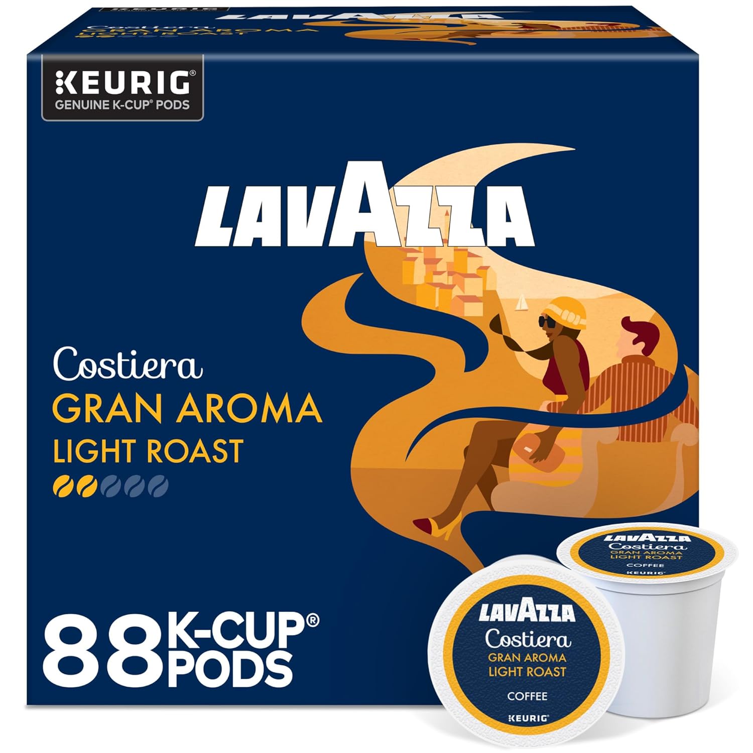 Lavazza Costiera Gran Aroma. Single-Serve Keurig K-Cup Pods. Light Roast Coffee. 88-Count Box (4 Packs of 22)