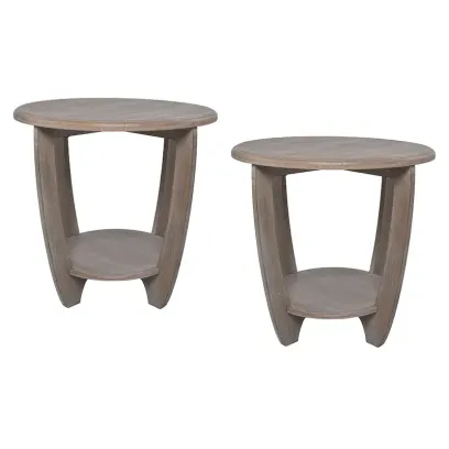 COZAYH Set of 2 Rustic Farmhouse End Tables with Storage Shelf - Vintage Grey French Country Accent Side Tables