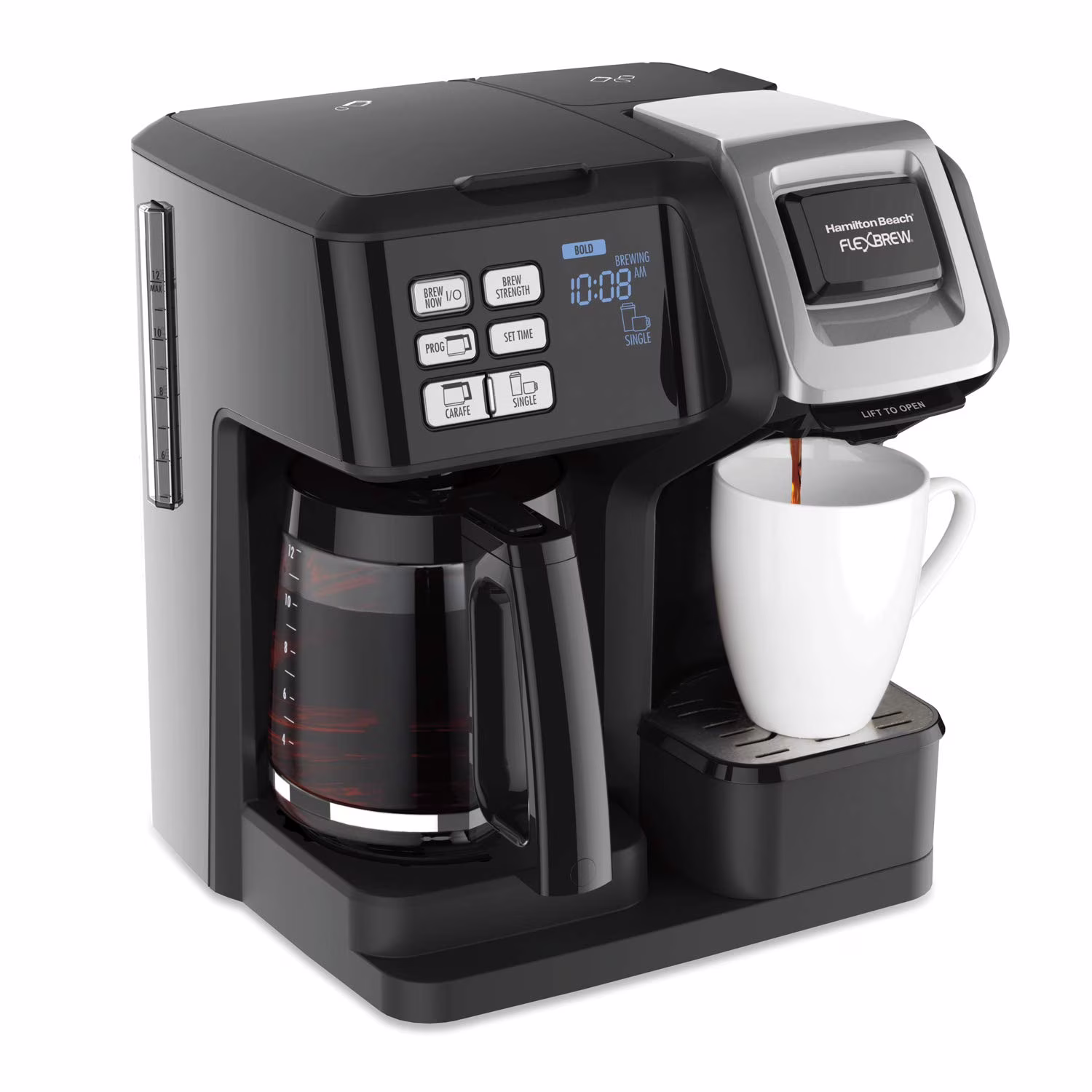 Hamilton Beach 49976 Flexbrew Trio 2 - Way Coffee Maker, Compatible with K - Cup Pods or Grounds, Combo, Single Serve Full 12c Pot, Black(Single Serve Full 12c Pot/Black)