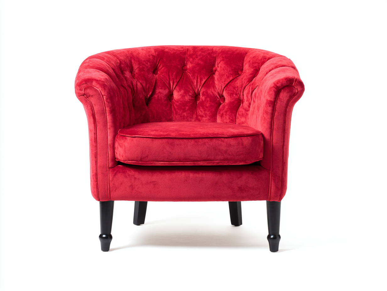 Sillón individual de terciopelo rojo 78×70×72 cm – patas de madera negra – diseño clásico con cojín acolchado