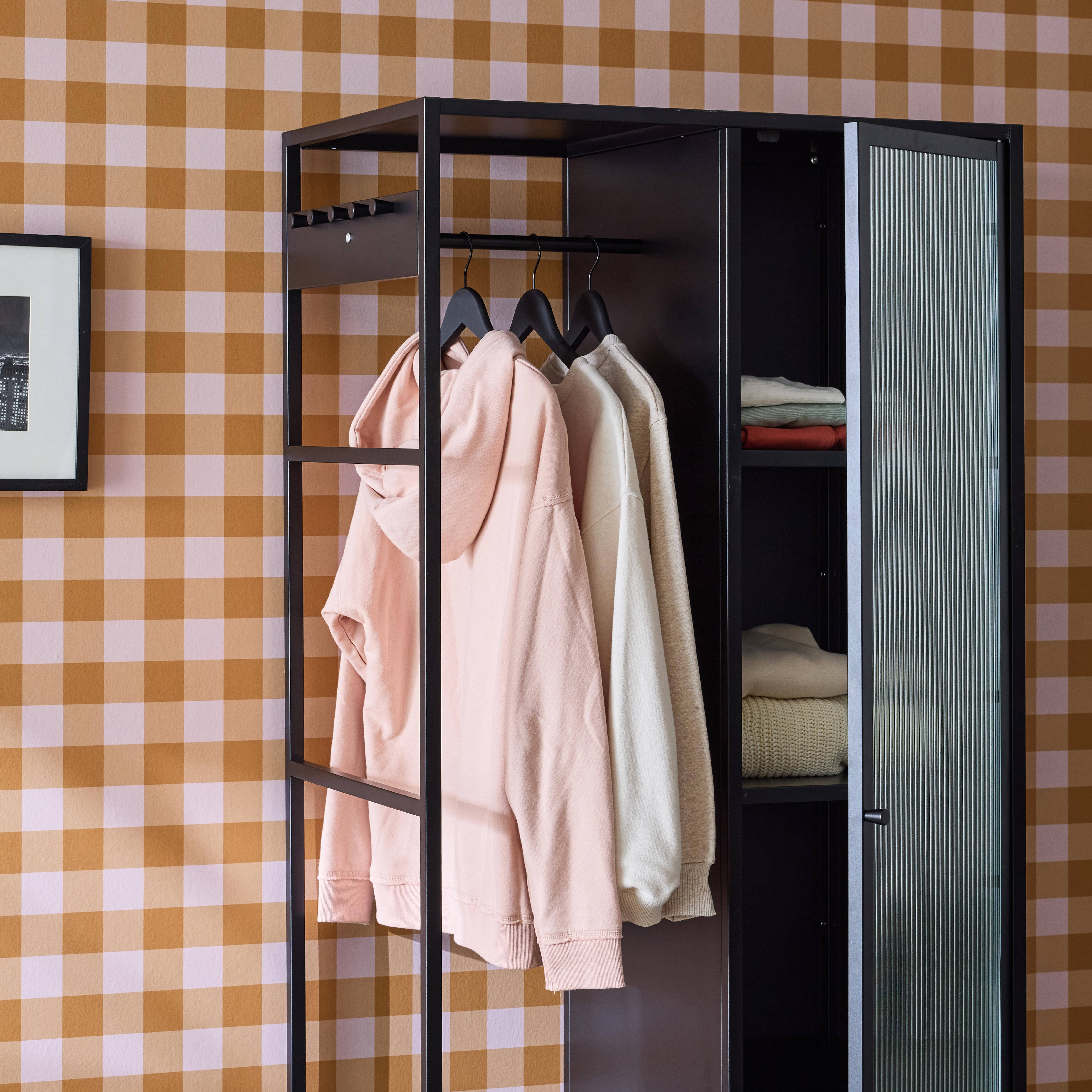 Soho - Vestidor armario industrial metal con barra + 5 espacios de almacenamiento