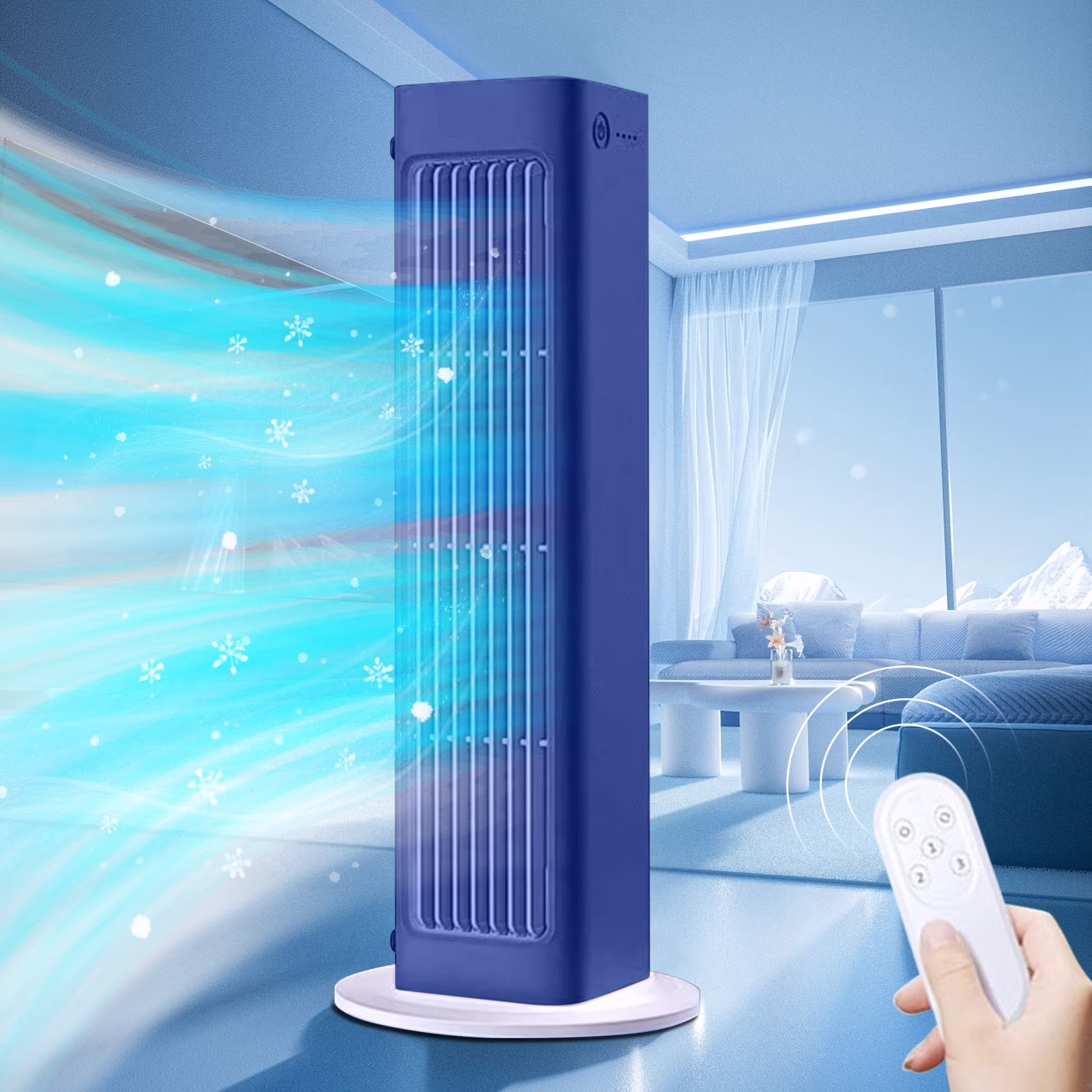 Portable Air Conditioners Wall Mounted Table Top Fan With Remote Control Bladeless Fan Mini Air Conditioner with 3 Speeds Adjustable Wind Direction Suitable for Offices Bedrooms Camping Blue