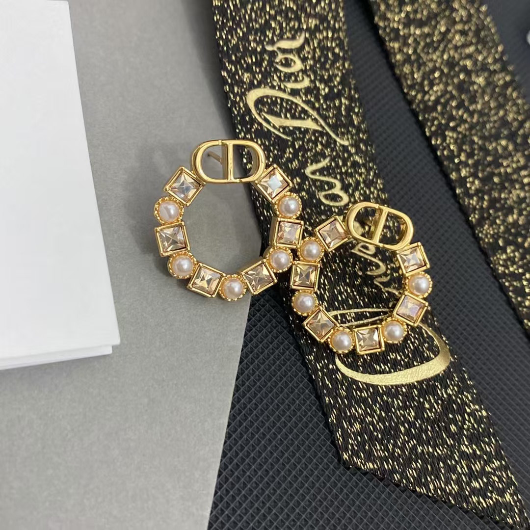 Dior Rhinestone Round Earrings - Original Replica Club
