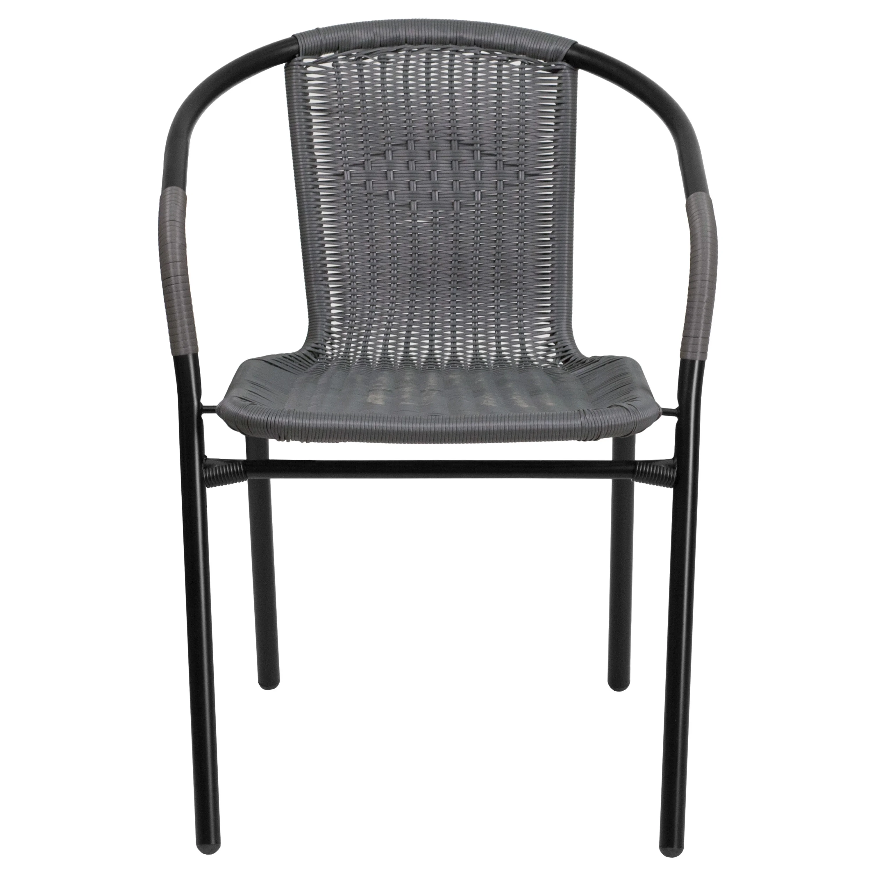 Emma + Oliver Indoor/Outdoor Stacking Rattan Restaurant Patio Chairs, Set of 2, Gray - Image 8