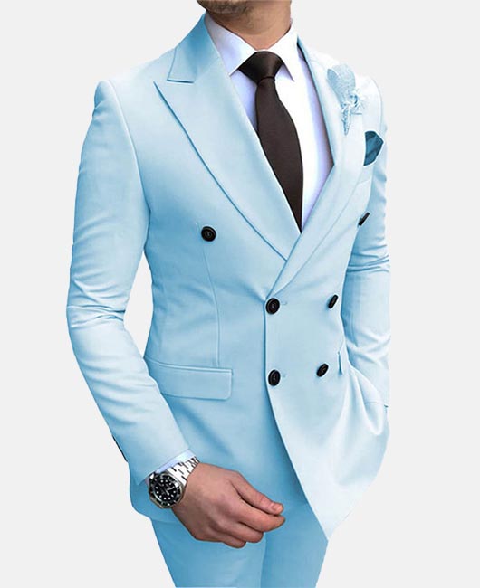 Elegant Plain Lapel Collar Double Breasted Blazer & Pants 2Pcs Set