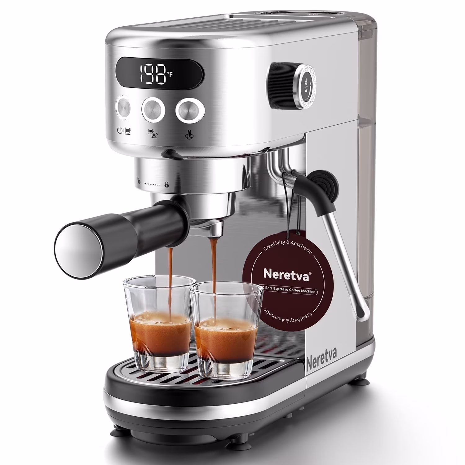 Neretva Espresso Machine 15 Bar Professional Espresso Maker with Milk Frother Steam Wand, Cappuccino & Latte Machine, Espresso Coffee Machine for Home- Stainless Steel