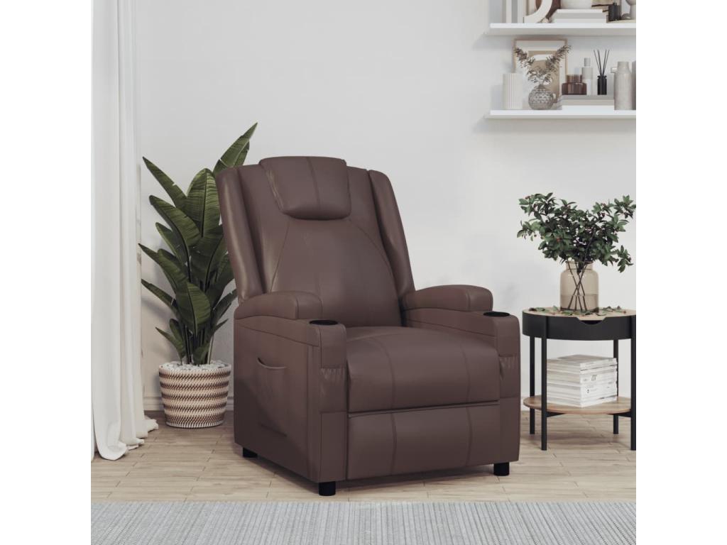 Sillón reclinable de cuero sintético marrón
