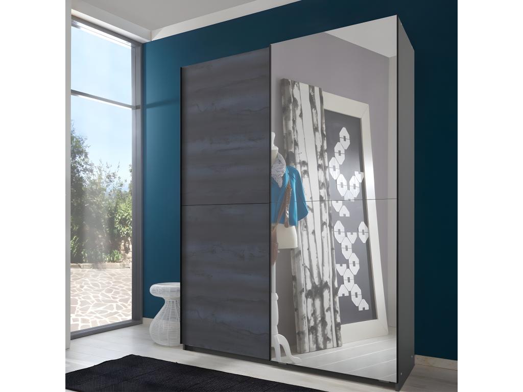 Armario 2 puertas correderas, 1 de ellas con espejo - L135 cm