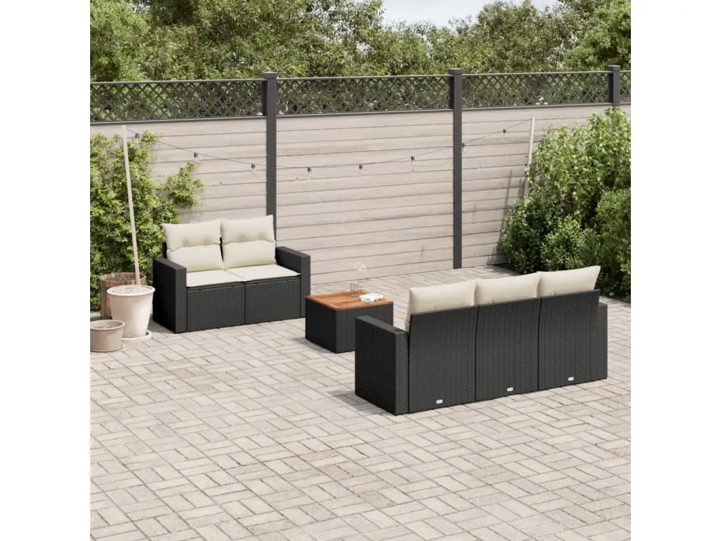 Homepleno Set de sofás de jardín 6 piezas y cojines ratán sintético negro 11415wgcw