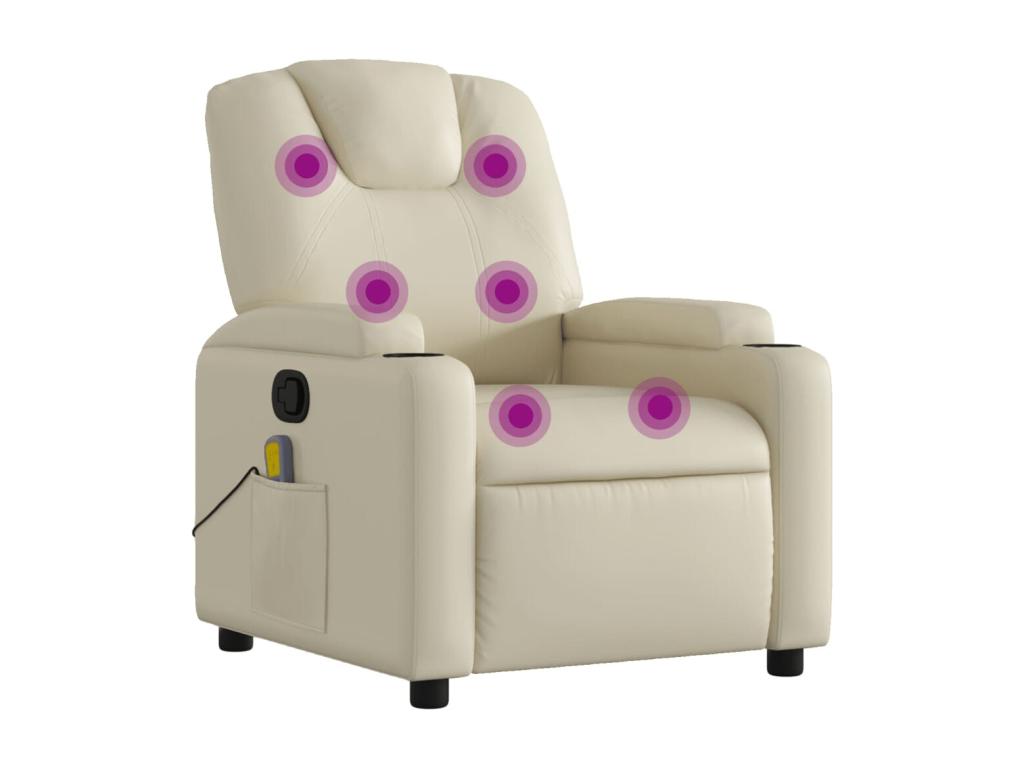 Sillón reclinable de masaje cuero sintético crema