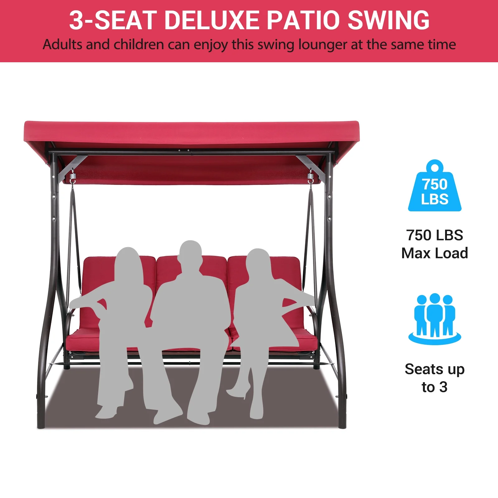 Arlopu 3 Person Porch Swing Outdoor Converting Canopy Swing Glider with Canopy - Image 27