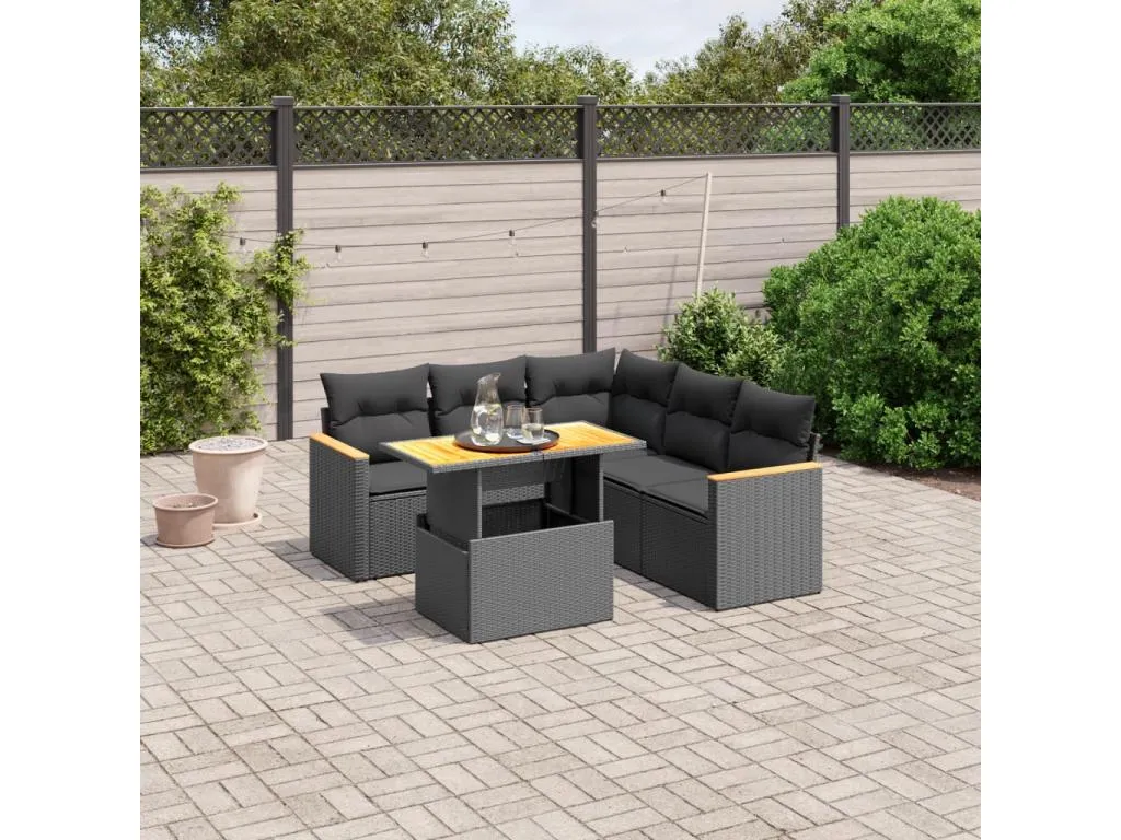 Luxmbls Set de sofás de jardín 6 piezas y cojines ratán sintético negro 76403MGCX
