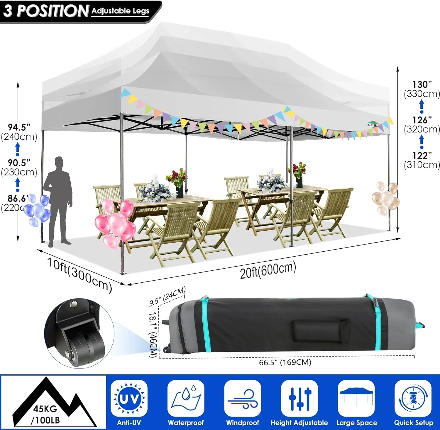 COBIZI 10x20 Heavy Duty Pop up Canopy Tent 6 sidewalls Commercial Canopy Wedding Party Tents