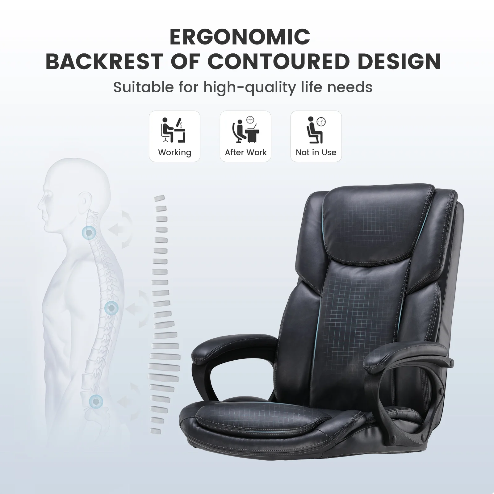 Mainstays Executive Ergonomic High Back Leather Home Office Desk Chair, Black - Image 32