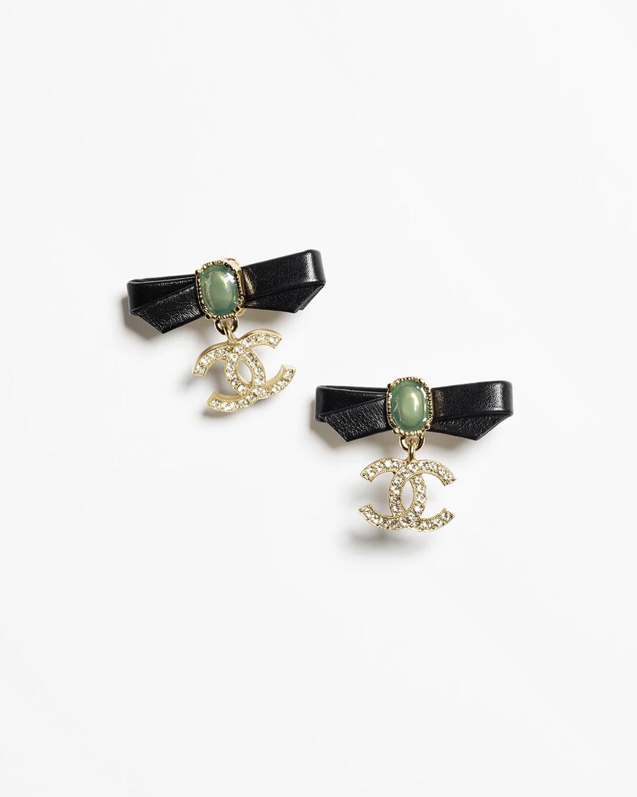 Chanel Leather Bow Green Pearl CC Dangle Earrings - Original Replica Club